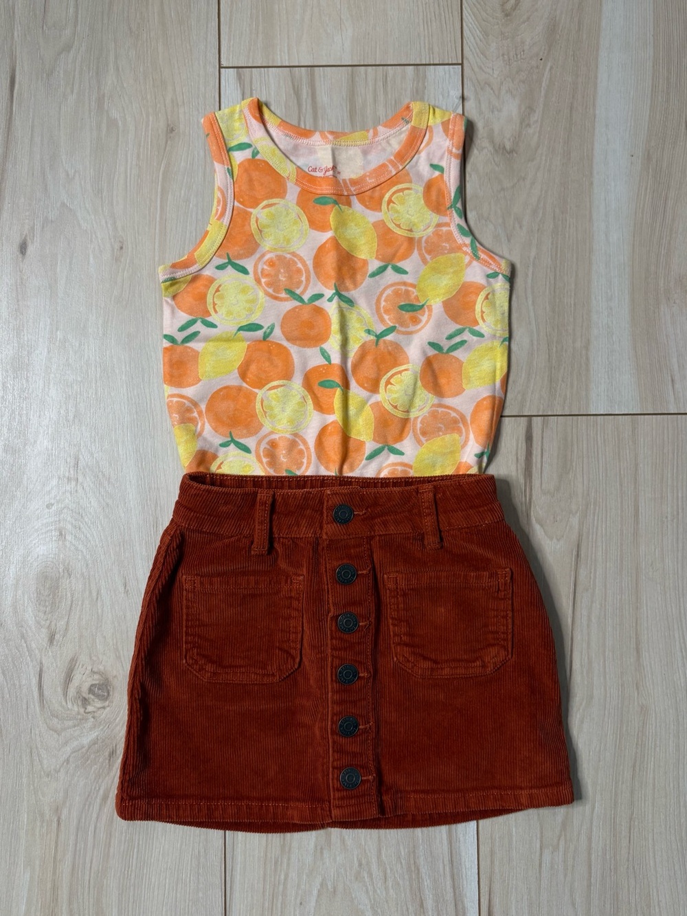 Cat & Jack Girls 3T Fruit Tank & Corduroy Skirt Set